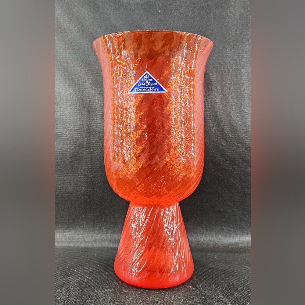 Vintage MCM Morgantown 8-1/2” Gypsy Fire Patio Light / Vase Spiral Optic Pattern